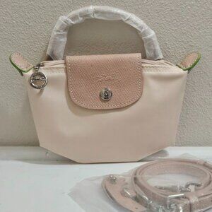 Longchamp Le Pliage Green Pouch with handle Nude